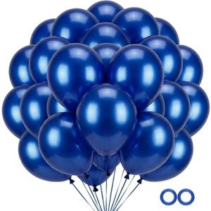 50-Pack Chrome Metallic Blue Balloons - 12 Double-Stuffed Royal Blue Latex Balloons for Weddings, Class of 2025 Graduations, Baby Showers Party Decorations(Includes 2 Ribbons)