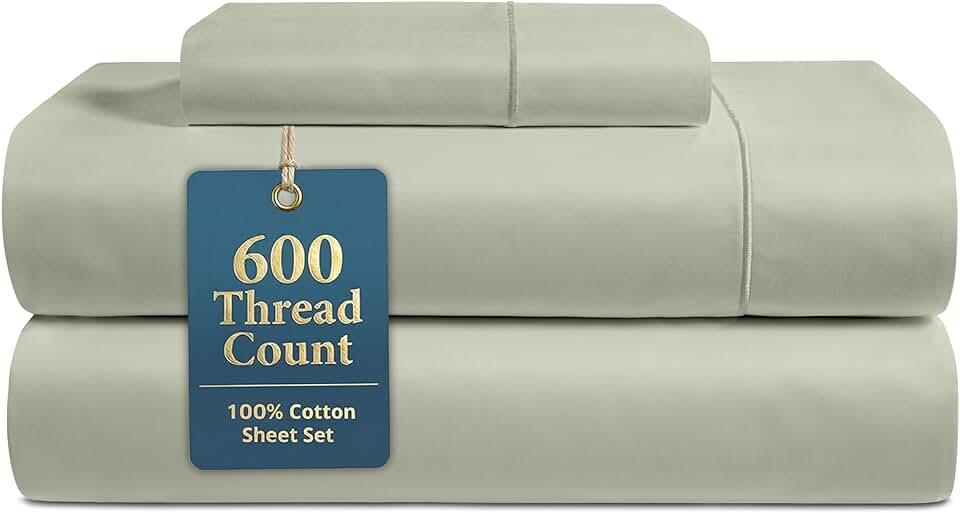 LANE LINEN Twin XL Sheet Set 100% Cotton Sateen 600 Thread Count Deep Pocket 4 Piece Soft Breathable Hotel Luxury Oeko-Tex Certified Machine Washable All Season Durable Smooth Easy-Fit Mineral
