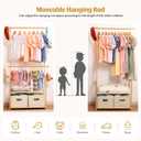 Kids Clothing Rack Bamboo with 2 Storage Baskets and 2 Adjustable Hanging Rods,Child Garment Holder with Shelf, Dress up Racks for Playroom,Toddlers Bedroom (Natural)