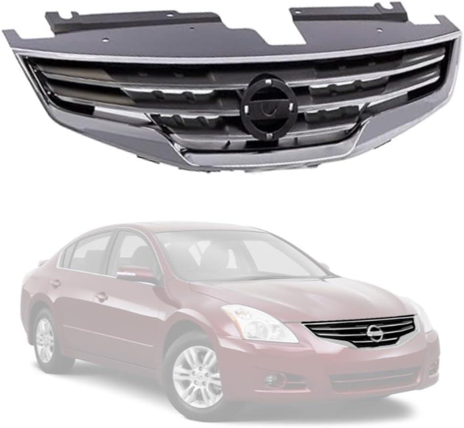 Front Grille Compatible With Nissan Altima 2010 2011 2012 (Sedan) Base S SL Hybrid Front Grill Assembly Replacement Part (With Chrome Shell Frame With Black Insert)