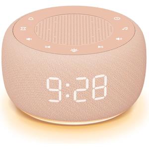 Buffbee Sound Machine & Alarm Clock 2-in-1, 0-100% Clock Face Brightness, Bottom Colored Light, Sleep Timer, Precise 30-Level Volume White Noise Machine, Digital Alarm Clocks for Bedrooms - Peach