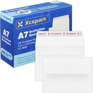 100 Qty Printable A7 Invitation Envelopes 5.25X7.25 inches Cards, Self Seal 120GSM white Paper Envelopes for Invitations, Papers, Photos, Documents, Wedding, Baby Shower, Easy to Seal Peel (100 Qty A7 Envelopes (5.25" x 7.25"))