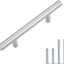 Amazon Basics Euro Bar Cabinet Handle (1/2-inch Diameter), 5.38-inch Length (3-inch Hole Center), Satin Nickel, 25-Pack