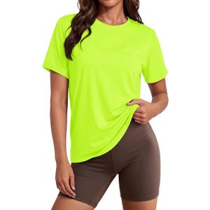 MAGCOMSEN Women's Workout Tops UPF 80+ Short Sleeve Moisture Wicking Shirt (Yellow, S)