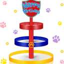 Willinglong Paw Birthday Party Decoration Paw Cupcake Stand 3 Tier PVC Red Blue Yellow Cake Stand Dessert Tower Holder Cartoon Dog Themed Party Supplies Cupcake Topper Tower Puppy Table Decoration