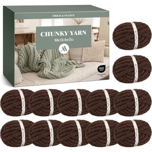 Jumbo Chenille Chunky Yarn for Crocheting - Super Bulky Fluffy Chunky Yarn for Hand Knitting - Extra Thick Soft Blanket Big Yarn 12 Jumbo Pack (27yds,8 oz Each Skein)