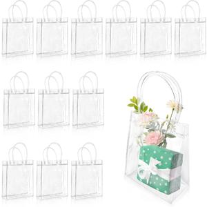 Woosuke 20 Pcs Clear Gift Bags with Handles, Small Plastic Clear Party Favor Swag Bag for Wedding, Birthday, Baby Shower, Business, Reusable Transparent Goodie Bags, 5.1 x 5.9 x 2.7''