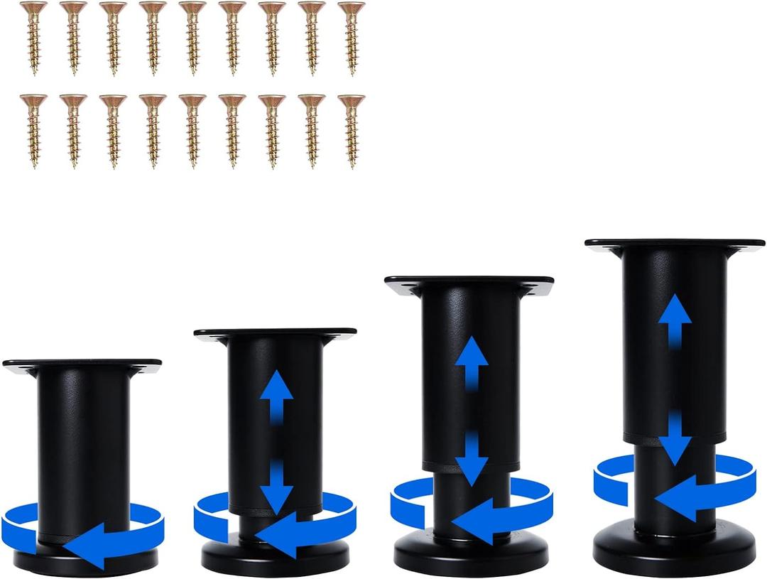 4 Pcs Adjustable Height Furniture Support Legs [with Screws] 3.15-4.72 inch, Metal Heavy Duty Furniture Replacement Legs for Chair/Bed/Sofa/Cabinet/Couch/Dresser/Bed/Table (Black)