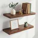 24 Inch Floating Shelves, Solid Wood Wall Shelves, 8 Inch Deep Floating Shelf for Bathroom, Bedroom, Living Room, Kitchen, Home Decor & Storage, Heavy-Duty Wooden Shelf Wall-Mounted, Set of 2