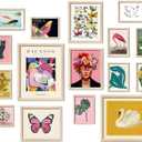 16 PCS Framed Eclectic Wall Art Decor, Modern Maximalist Home Gallery Wall Frame Set Prints for Bedroom Bathroom, Posters for Living Room Aesthetic, Colorful Dorm Artwork Collage Kit Pictures (12"x15" Framed)