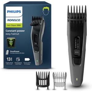 Philips Norelco Hair Clipper 3000 Series, Hair and Beard Trimmer, Trim-and-Flow Technology, DualCut Technology, DuraPower, 13 Length Settings, 45 Min. Runtime, Zero Maintenance, Model HC3525/40 (Gray & Black)