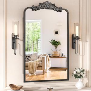 30"x 20"Bathroom Medicine Cabinet with Vintage Arched Mirror - All-Metal Black Medicine Cabinets with Hand-Painted Aluminum Door Frame, 2 Stable & Removable Shelves, Black