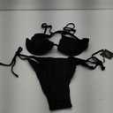 ZAFUL Women's Bikini Sets Ribbed Two Piece Swimsuits Underwire Adjustable Back Clasp Bathing Suit Side Tie Thong Swimwear (X-Small, Black)