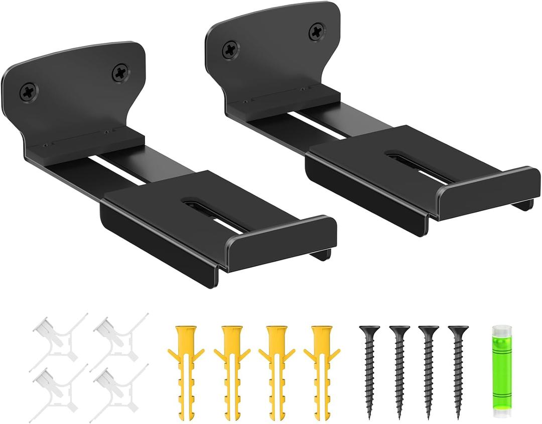 2-Pack Adjustable Soundbar Wall Mounts, Fit for Samsung, Bose, Vizio, LG Depth of 3.5"–6.3" Soundbars, Heavy-Duty Steel Holds up to 38 Lbs, With Anti-Slip Guardrail, Hardware Included Easy to Install