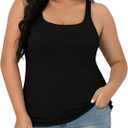 V FOR CITY Plus Size Tank Top for Women with Shelf Bra Adjustable Wide Strap Camisole Summer Basic Cotton Udershirts 1X-5X (Black, XL)