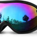 SPOSUNE Ski Goggles Over Glasses with Dual lens, Anti-fog Anti-UV Snow Goggle for Men Women Youth Skiing Snowmobile (Black Frame + Rainbow Green Lens Vlt 16%)