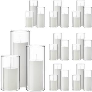 Shihanee 48 Pcs Pillar Candles and Glass Cylinder Vases Clear Cylinder Holders for Slim Pillar Candles Table Decoration (White)