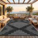 Garvee 10x14 Outdoor Area Rugs Waterproof Easy-Cleaning Plastic Reversible Rugs Indoor Outdoor RV Mat Carpet for Patio Backyard Porch RV Beach Picnic Black White