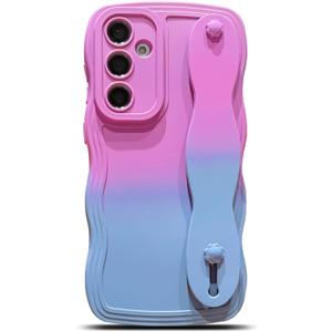 YYDSUNYfor Samsung Galaxy S24 FE Case 6.7" with Wrist Strap Stand, Cute Wavy Curly Camera Lens Cover Gradient Color Soft Silicone Shockproof Phone Case for Women Men (Purple Gray)