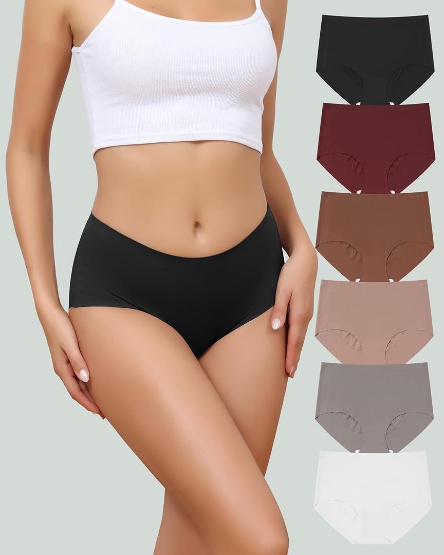 Women's Seamless Underwear No Show Full Coverage Briefs Ladies Stretchy Invisible Panties (XXL) 6 Packs