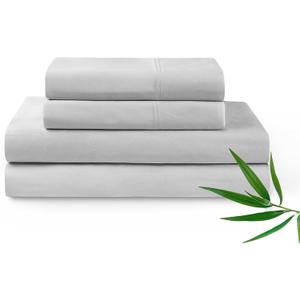 YnM Cooling Bed Sheet Set with 100 Percent Rayon Derived from Bamboo, 500TC Fabric with 2 Pillowcases and Flat Sheet, Deep Pocket Fit 19'', Silky-Soft & Sweat Wicking, 4 Piece (King,Light Grey)