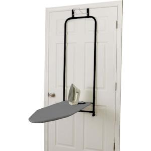 Household Essentials Over The Door Ironing Board, Self-Closing, Slim and Compact, Perfect for Small Spaces, Includes Padded Board Cover, Matte Black