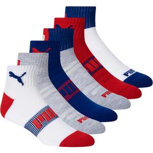 PUMA International Soccer 2026 Athletic Quarter Crew Socks, Arch Support & Cushioned Footbed (10-13, Usa)