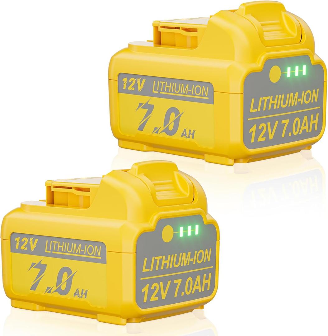 Upgraded 2Pack 7.0Ah DCB120 Battery Replacement for Dewalt 12V Lithium-ion Battery Compatible with 12 Volt Max DCB120 DCB121 DCB123 DCB127 DCB122 DCB124 Cordless Power Tools