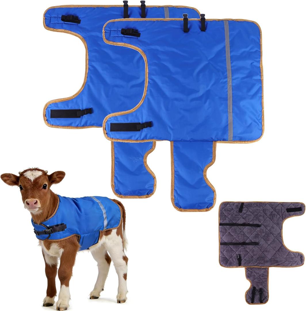 Goat Coat Calf Warm Clothes Calf Saver Coat Blanket for Keep Cow Warmming Thickened Belly Protection Windproof, Horse Blanket for Calves, Goats, Foals, Donkeys, Alpaca and Large Dogs(Blue Plush)