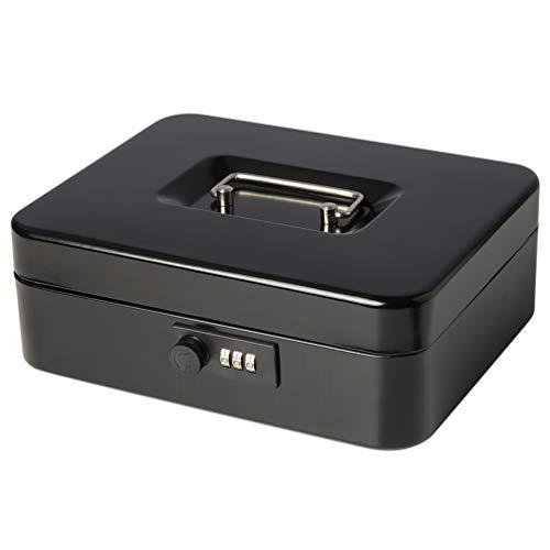 Jssmst Large Cash Box with Combination Lock – Durable Metal Cash Box with Money Tray Black(9.8 x 7.9 x 3.5), SM-CB07001L