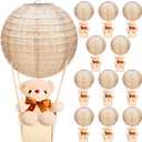12 Sets Bear Hot Air Balloon Table Centerpieces for Baby Shower,DIY Paper Lanterns Stuffed Plush Bear Wooden Basket with Stick Adhesive Tape for Wedding Birthday Gender Reveal Party(Linen) (Brown)