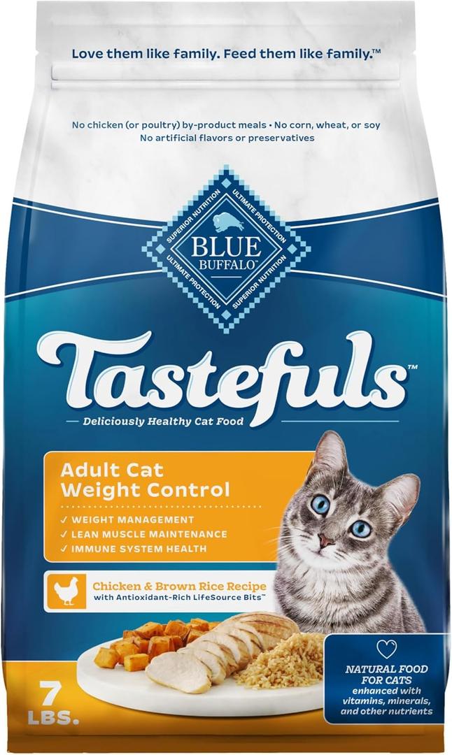 Blue Buffalo Tastefuls Natural Food for Adult Cats, Weight Control, 7-lb. Bag (7 Pound (Pack of 1)), Exp: 03/2026