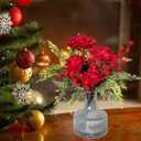 Artificial Flowers, Winter Flowers Artificial - Roses Bouquet with Berry and Pine Stems, 11 PCS Faux Flowers & Plants for Indoor Decoration, Artificial Flowers Bouquet for Holiday, 12 Inch