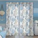 weesire Nautical Coastal Curtains Decorative Beach Ocean Seahorse Coral 50% Light Blocking Sea Darkening Grommet Curtain for Villa Living Room, Bedroom Navy Blue and White 2 Panels Set, 52x84 Inches