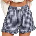 ANRABESS Boxer Shorts for Women,Gingham Plaid Elastic Waist Ruffle,Perfect for Lounge,Pajama&Sleep,Cute Casual Summer Bottoms (XL)