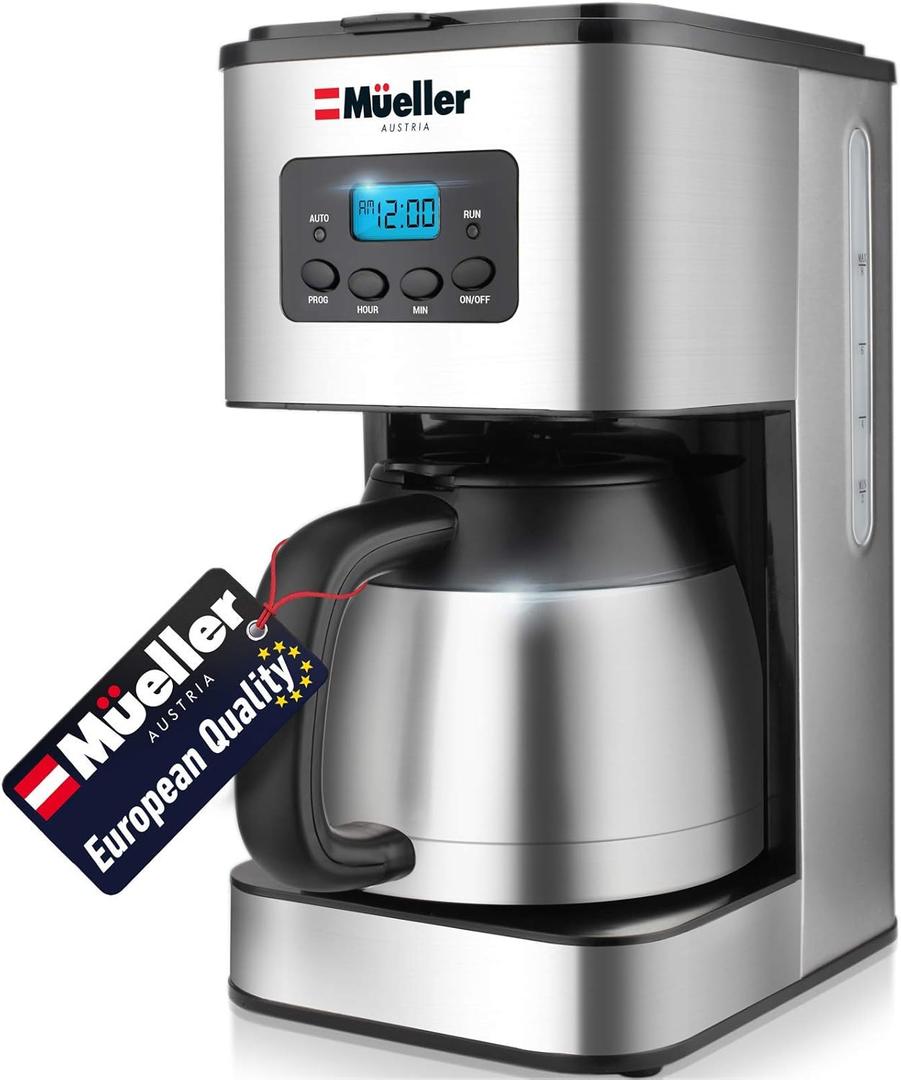 Mueller Ultra Brew Thermal Coffee Maker, 8 cup (34oz) Carafe, Keep Warm, Auto Shut-Off, LCD Display Coffee Machine, Programmable, Delay Brew Function, Stainless Steel