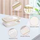 Soimeat Travel Clear Makeup Bag with Makeup Brush Bag, Leather Makeup Case Toiletry Bag, Portable Cosmetic Bag Case, Transparent Waterproof Cosmetic Organizer Storage Bag for Women, Medium, Off-White
