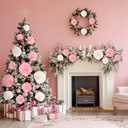 24 Pcs Christmas Tissue Paper Pom Poms Ornaments Pink and White Tissue Paper Pom Poms Flowers Xmas Hanging Decorations Flowers for Pink and White Christmas Tree Ornaments Holiday Decorations