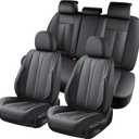 KEYOOG 5-Seater Car Seat Covers Full Set Waterproof and Breathable Nappa Leather, Fit for Front and Rear Seats of Cars, Compatible with Airbags, Car Seat Protector Covers for Most Cars - Pure Black