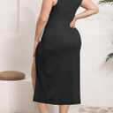 SILUI Women's Mock Neck Ribbed Knit Sexy Double High Slit Dress Plus Size 2025 Fall Going Out Long Midi Dresses (Black, XXL)