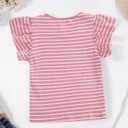 Girls Striped Shirt Flutter Sleeve Top Crewneck Cute Summer T Shirts Casual Tees Pink Stripe 11-12Y (Pink)