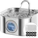 Cat Water Fountain Stainless Steel: 108oz/3.2L Automatic Pet Water Fountain - Dog Water Dispenser with Water Level Window - for Cats Inside with 8 Replacement Filters and 8 Sponges