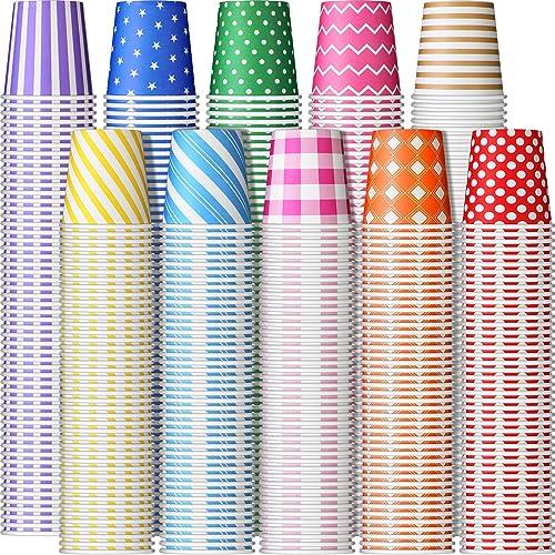 Uiifan 1000 Pcs 5 oz Paper Cups Multicolor Paper Disposable Cups for Mouthwash Picnic Parties Bathroom Home Travel Barbecues Events Drinking Water Coffee Tea Hot Cold Beverage, 10 Colors 10 Patterns