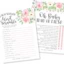 Hadley Designs Hilarious Baby Shower Games for Girls  25 Double-Sided Cards for 25 Guests, 2 Games, Word Scramble Baby Shower Game, True or False, USA-Made (Floral)