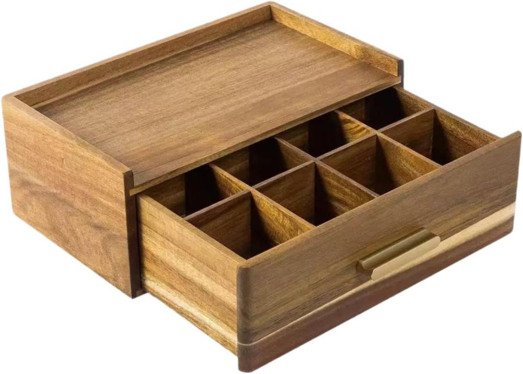 Wooden Organizer Chest Storage Drawer Teabag Holder for Display