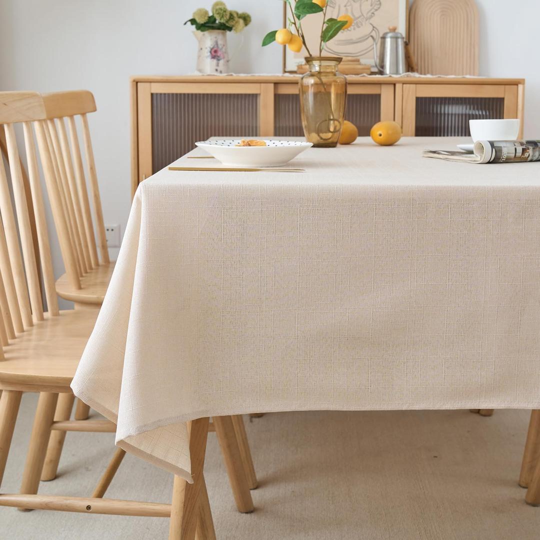NLMUVW Linen Tablecloth 108 Inch Rectangle - Textured Table Cloth Water Resistant Rustic for Kitchen Dining Party, Champagne, 54 x 108 Inch