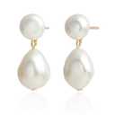 Handmade Freshwater Cultured White Baroque Pearl Dangling Drop Earrings for Women, 14K Gold Plated (No Diamond)