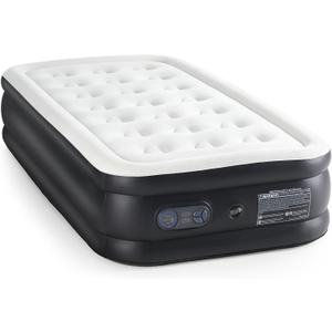 Elevon Air Mattress with Built in Pump - Luxury Double High Inflatable Bed for Home, Travel & Camping, Navy/White, Twin, 18" High