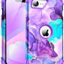 For iPhone 16E 2025 Case,Marble Design Three Layer Heavy Duty Shockproof Hybrid Hard Plastic Bumper Soft Silicone Rubber Drop Protective Cover Case for iPhone 16E 2025 6.1",Purple