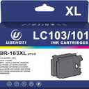 LC103XL Compatible Black Ink Cartridges Replacement for Brother LC103 LC101  High Yield Color Ink Works with Brother MFC-J450DW Printers (1 Black)